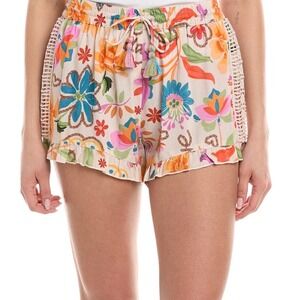 Jenni Nicole Floral Crochet Trim Shorts Drawstring Waist Summer Beach NWT  small